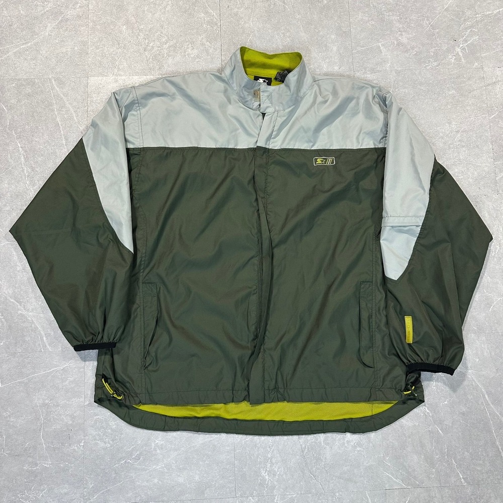 Starter Mens Windbreaker Jacket XL Olive Green Grey Full Zip Mesh Lined 4770